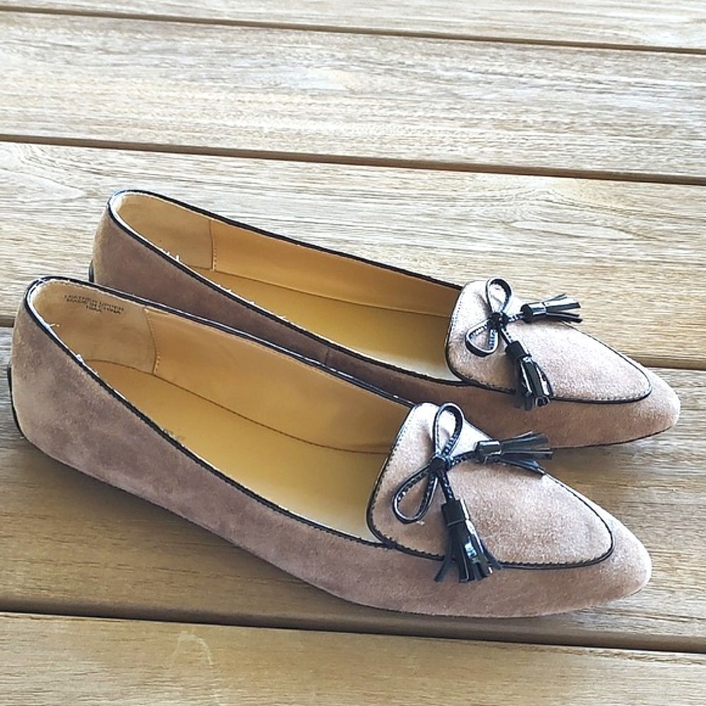 Talbot's Francesca Bow Suede Driving Flats in Fall Taupe